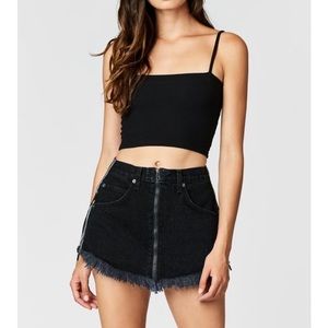 Black denim mini skirt